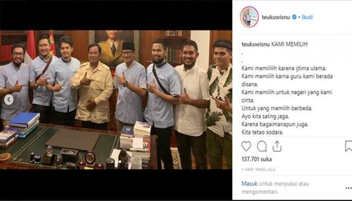 Teuku Wisnu Pilih Prabowo-Sandi Karena Ikut Ijtima Ulama