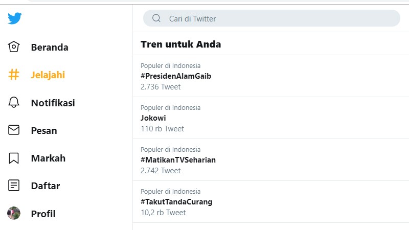 Tagar #PresidenAlamGaib Jadi Tranding Topik