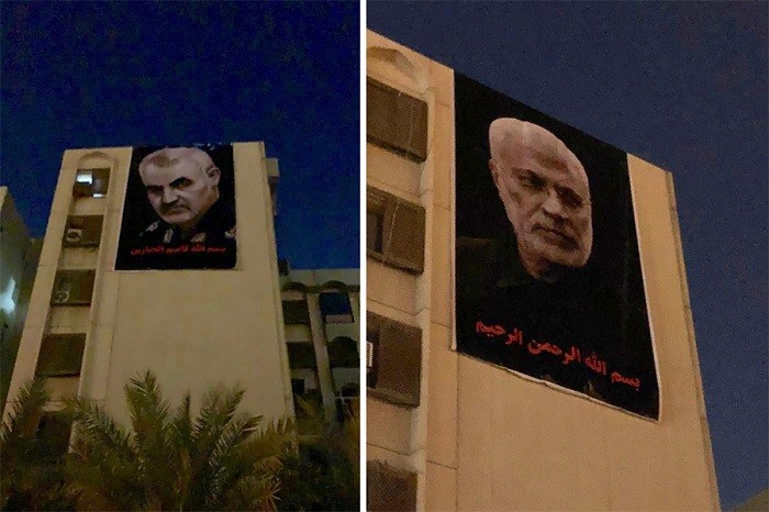 Lokasi Sekitar Kedubes AS di Irak Dihantui Poster Raksasa Soleimani dan Al-Muhandis