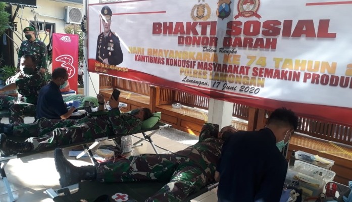 HUT Bhayangkara, Kodim Lamongan Sumbangkan Darah