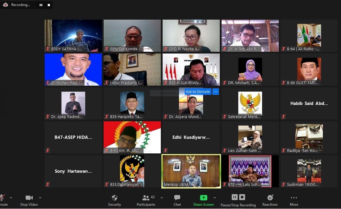 DPD RI Dan Kemenkop UKM Bersinergi Mengawasi Program Pemulihan Ekonomi Nasional Untuk UMKM