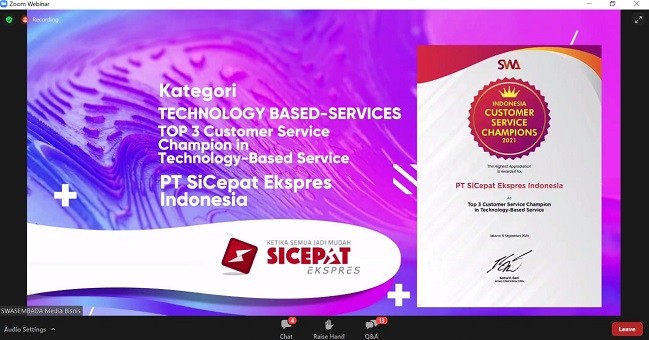 SiCepat Ekspres Raih 2 Penghargaan Customer Service dari SWA untuk ‘Layanan Berbasis Teknologi dan Kurir COD’