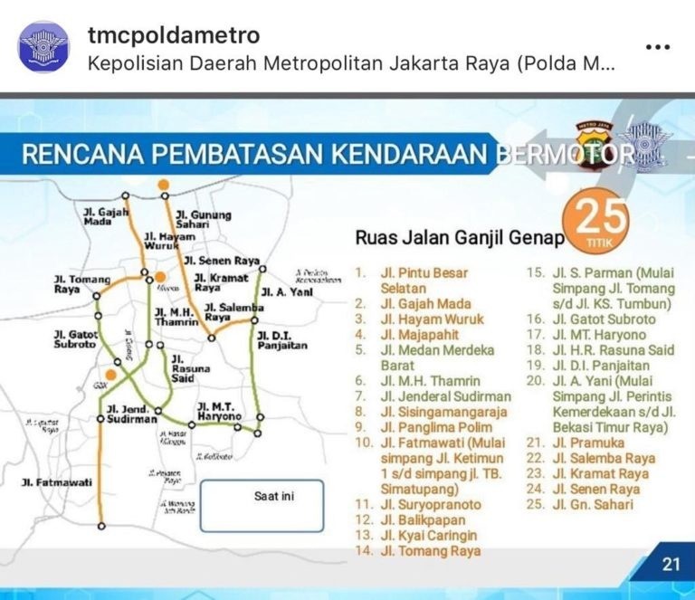 Gage Kembali Berlaku di 25 Titik Jalan Ibu Kota, Berikut Lokasinya