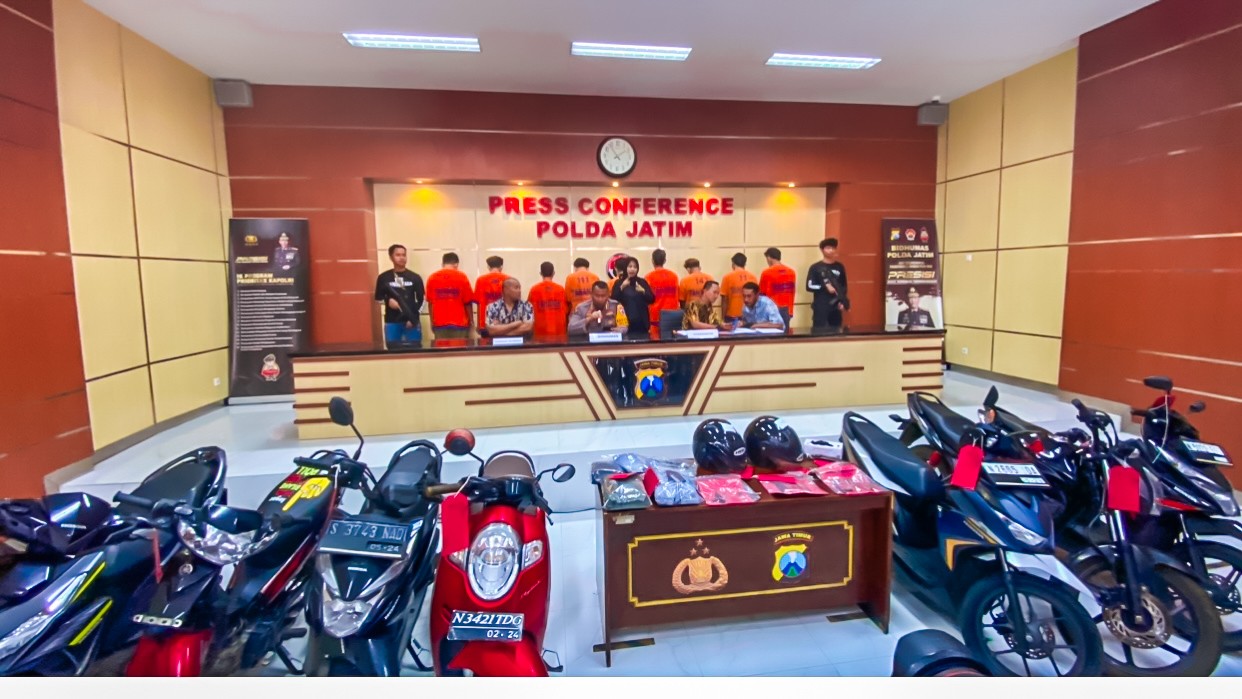 Subdit III Jatanras Polda Jatim Tangkap 9 Pelaku Curanmor pada 23 TKP di Pasuruan dan Malang