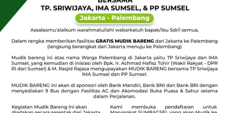 Hafidz Tohir dan Tokoh Muda Rasjid Rajasa Gelar Mudik Gratis Jakarta-Palembang