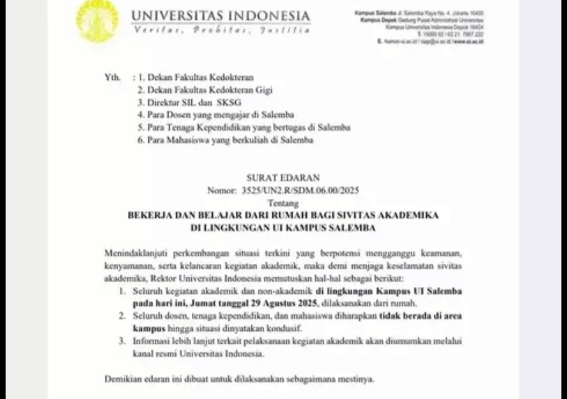 Imbas Demo, Civitas UI Salemba Diminta Tak Berada di Area Kampus