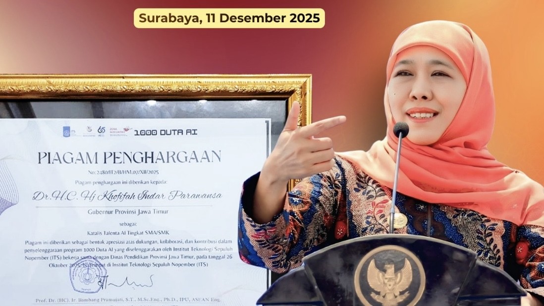 Gubernur Khofifah Terima Penghargaan “Katalis Talenta AI SMA/SMK” dari ITS Surabaya