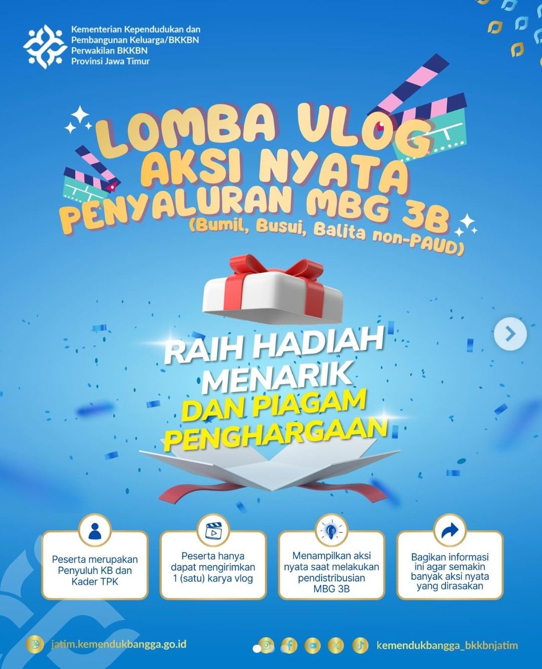 Apresiasi Aksi Nyata di Lapangan, BKKBN Jawa Timur Gelar Lomba Vlog Penyaluran MBG 3B