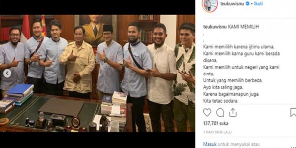Teuku Wisnu Pilih Prabowo-Sandi Karena Ikut Ijtima Ulama
