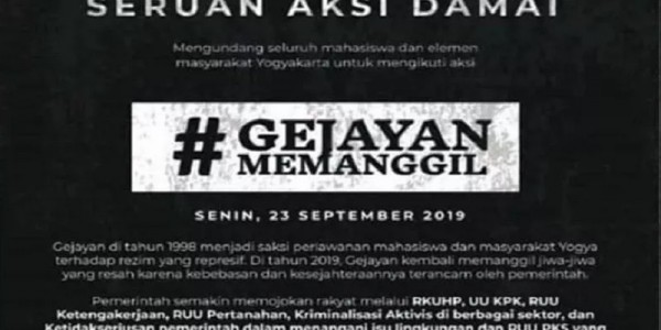 Gejayan Memanggil, Mahasiswa Juga Masyarakat Yogyakarta Turun ke Jalan