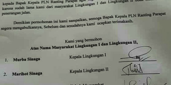 Puluhan Tahun Lampu Jalan Mati,  Tokoh Masyarakat Girsang Surati PLN Parapat