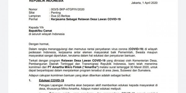 Surati Camat Minta Perusahaannya Didukung Lawan COVID-19, Stafsus Jokowi Minta Maaf