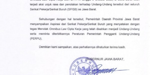 Suarakan Aspirasi Buruh, Ridwan Kamil Minta Jokowi Keluarkan PERPU