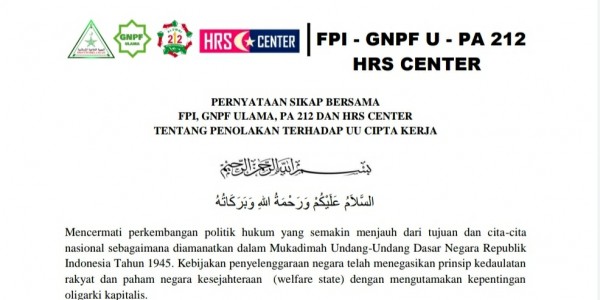 PA 212 Cs Tuntut Jokowi Mundur dan Parpol Pendukung Omnibus Law Bubarkan Diri