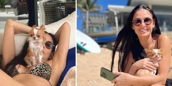 Berpose Bikini Tali Macan Tutul dengan Anak Anjing, Demi Moore Bikin Penggemar Terobsesi