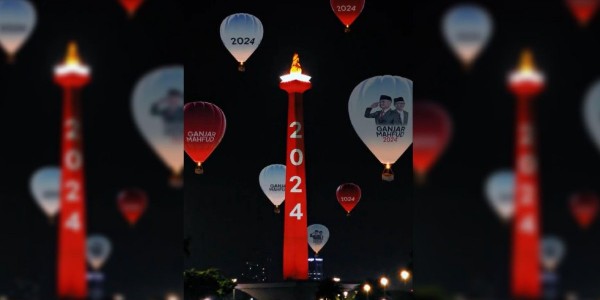 Viral Video Sejumlah Balon Udara Ganjar-Mahfud Bertebaran di Monas, UPK Monas Sebut Itu Editan