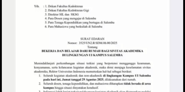 Imbas Demo, Civitas UI Salemba Diminta Tak Berada di Area Kampus