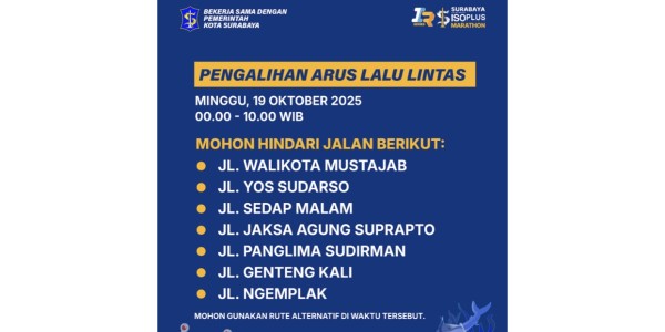 Surabaya Siap Sambut ISOPLUS Marathon 2025: Ini Info Lengkap Pengalihan Arus Lalu Lintas Minggu Pagi