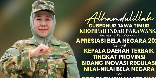 Gubernur Khofifah Raih Penghargaan Kepala Daerah Terbaik dari FPRMI, Bukti Komitmen Aksi Nyata Bela Negara