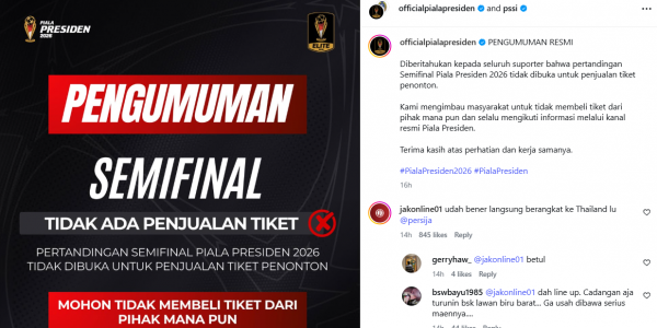 Persib vs Persija dan Persebaya vs Arema, Semifinal Piala Presiden 2026 Resmi Digelar Tanpa Penonton